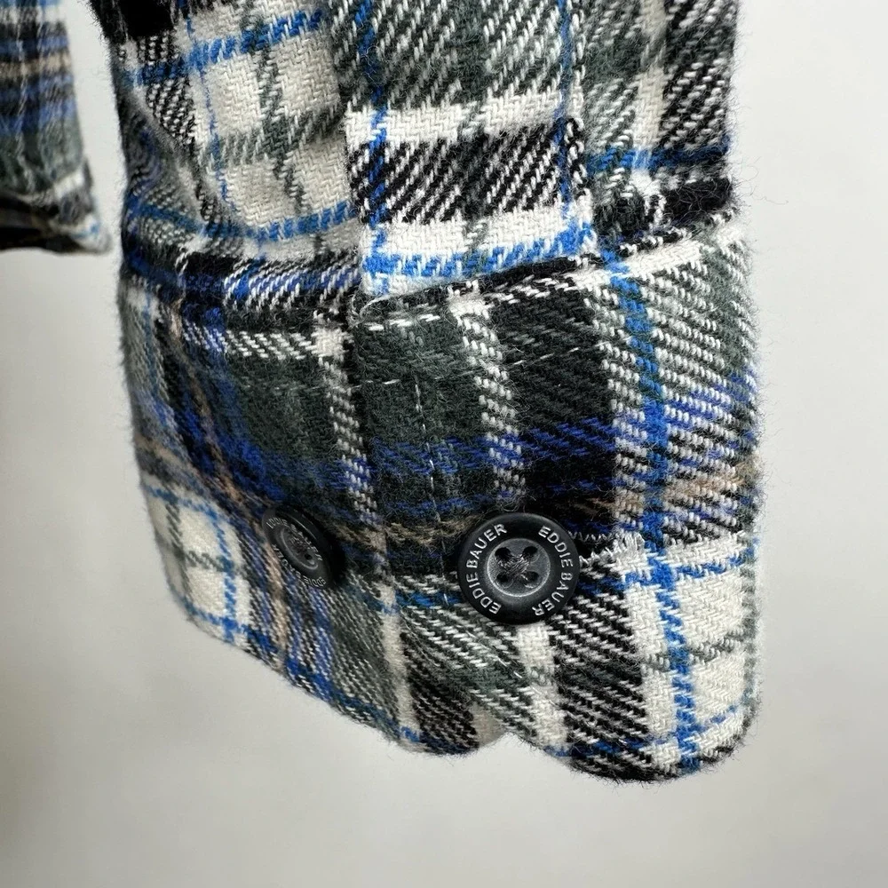 Men's Eddie Bauer Flannel Shirt Tartan Plaid Blue Green Cotton Button Up‎ Sz M